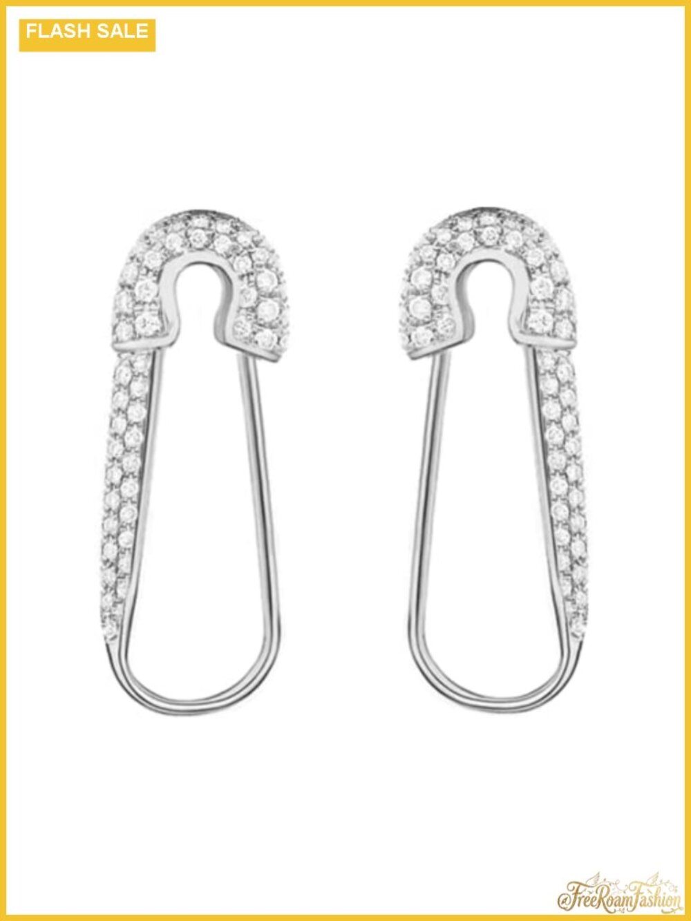 Sterling Silver Safety Pin Hoop Earrings Dainty CZ Dangle Hypoallergenic 20mm